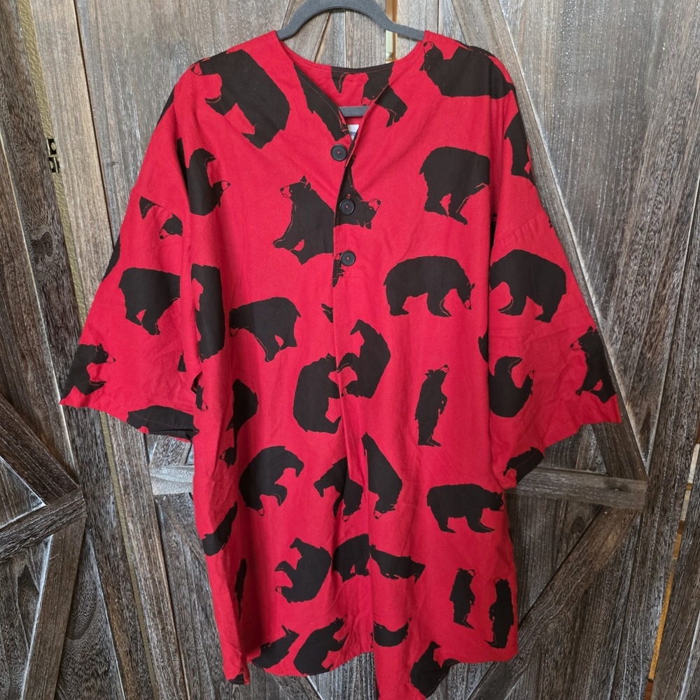 Michigan Rag Co Night Shirt Adult Size Large/XLarge Red Black Bears Flannel